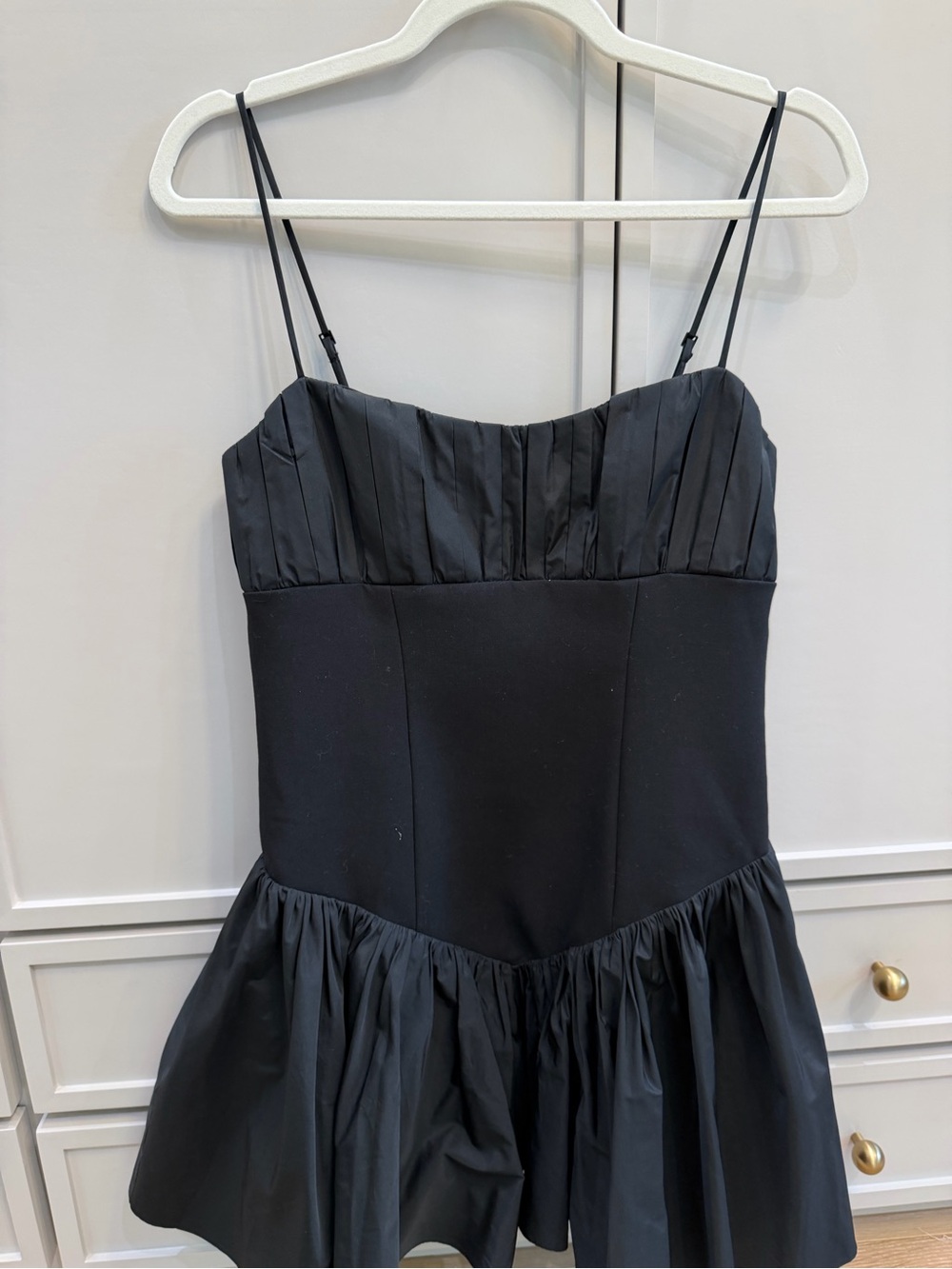 cinq a sept Black Pleated Bustier Dress with Gathered Hem